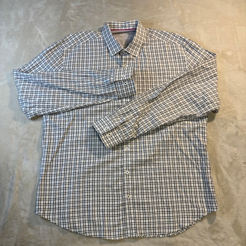 Bugatchi Uomo Mens Shaped Fit Long Sleeve Grid Check Button Down Shirt